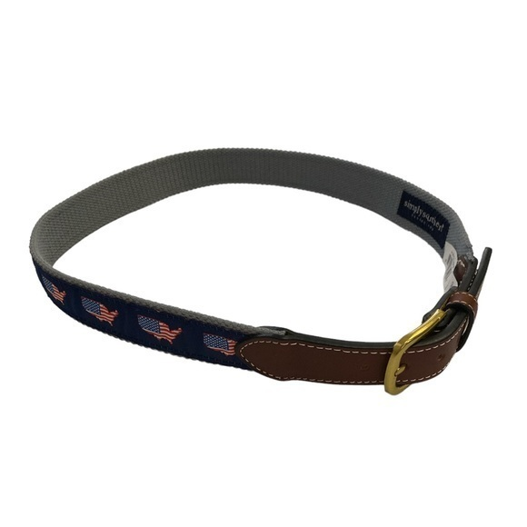 Simply Southern Men's Casual Belt Leather Tab Navy‎ Blue USA Flag Outline Sz 32 - Picture 1 of 8